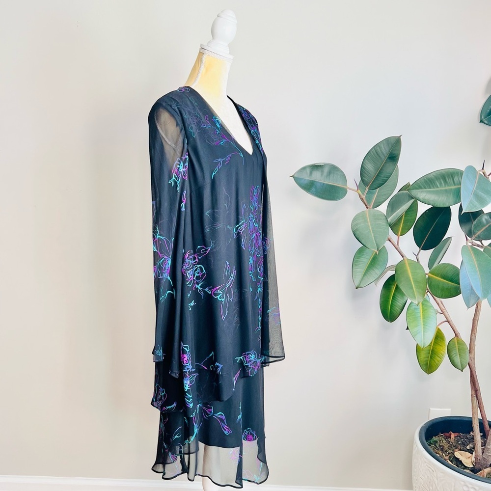 Jones New York Silk Midi Dress with Attached Sheer Bell Sleeve Jacket - Picture 2 of 8